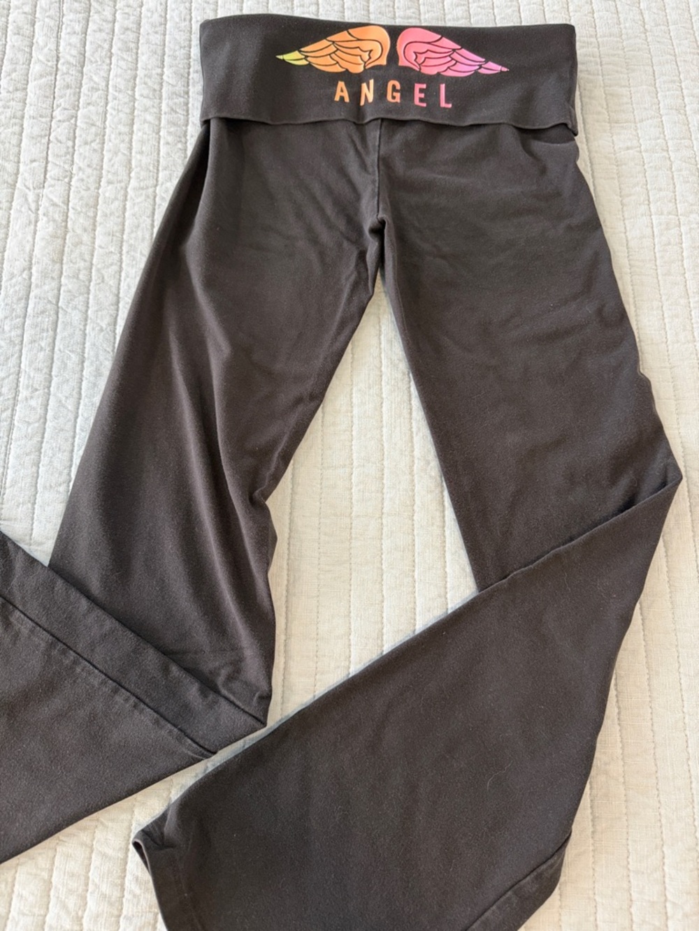 Victoria's Secret Black Straight Leg Yoga Pants with Multicolor Angel Wings